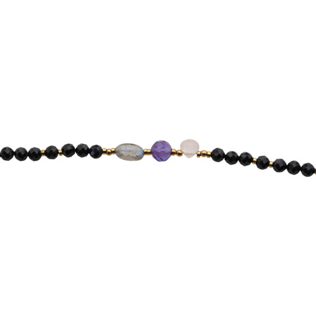 Bransoletka mix - Turmalin, ametyst, kwarc różowy, labradoryt i srebro złocone