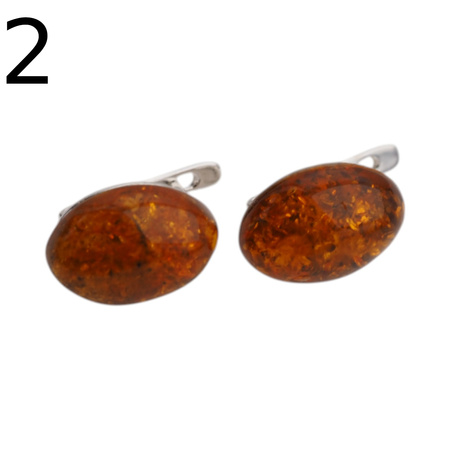 Kolczyki - koniakowy Bursztyn owal i srebro