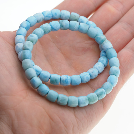 Bransoletka 18,5-19cm na gumce - larimar baryłki 7mm