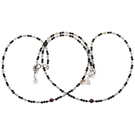 Naszyjnik mix - Turmalin, cytryn, kwarc różowy, rubin i srebro