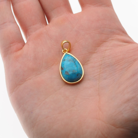 Zawieszka - Turkus łza 21,5x14mm w srebrze złoconym