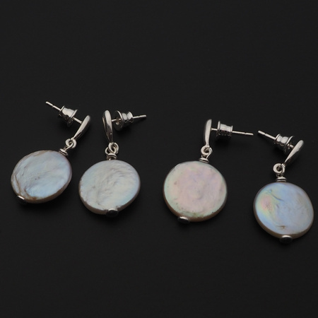 Kolczyki - fioletowe, okrągłe Perły Keshi w srebrze