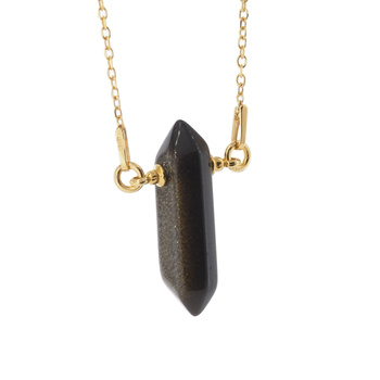 Naszyjnik - Obsydian złoty sopel na łańcuszku srebrnym złoconym