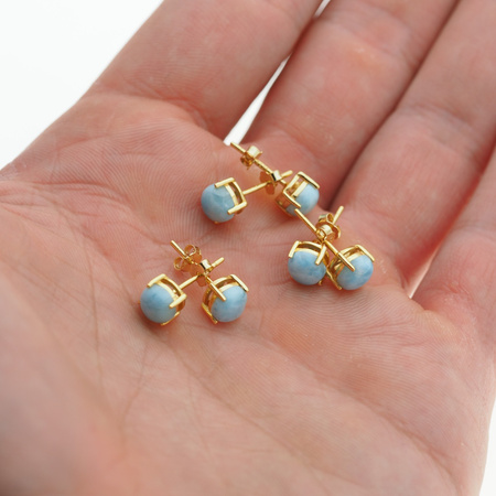 Kolczyki sztyfty - Larimar okrągły i srebro złocone