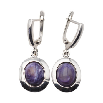 Kolczyki z owalnymi czaroitami w srebrze rodowanym