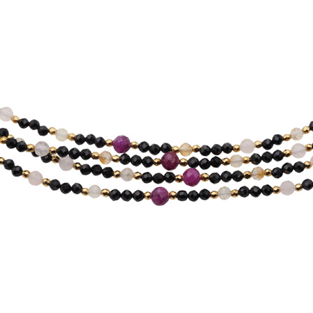 Naszyjnik mix - Turmalin, cytryn, kwarc różowy, Rubin i srebro złocone