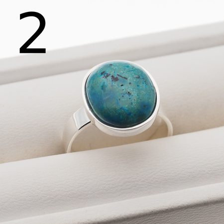 Pierścionek regulowany - Chryzokola owalna w srebrze