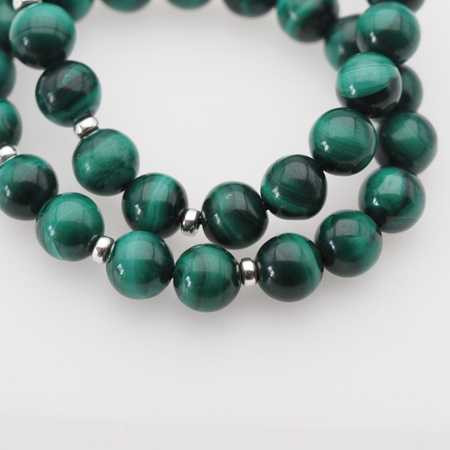 Bransoletka na gumce - malachit kulki 8,5 mm i srebro