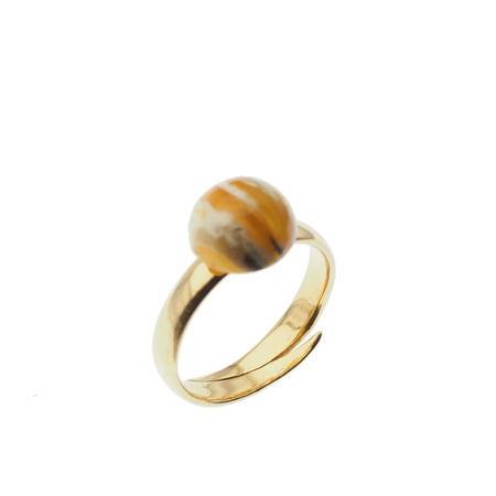 Pierścionek regulowany z okrągłym Bursztynem Mlecznym w srebrze złoconym