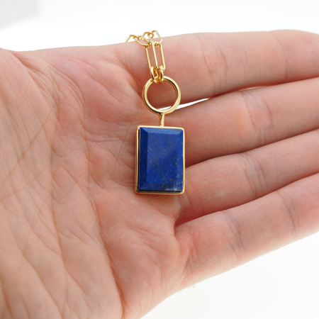 Naszyjnik srebrny złocony z Lapisem Lazuli w kształcie prostokąta