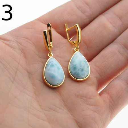 Kolczyki - Larimar łza w srebrze złoconym