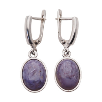 Kolczyki z owalnymi czaroitami w srebrze rodowanym