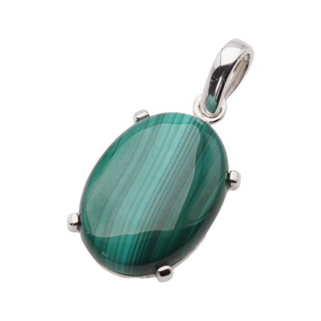 Zawieszka z owalnym malachitem w srebrze rodowanym