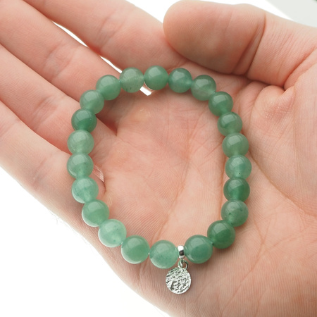 Bransoletka 19 cm - Awenturyn kulki i srebrna młotkowana blaszka