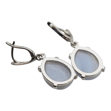 Srebrne kolczyki z Chalcedonem (Blue Lace Agate) – srebro rodowane