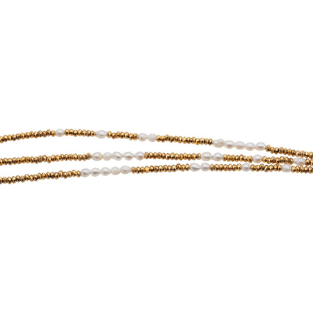 Bransoletka urodzeniowa czerwiec- białe perły, hematyt i srebro złocone