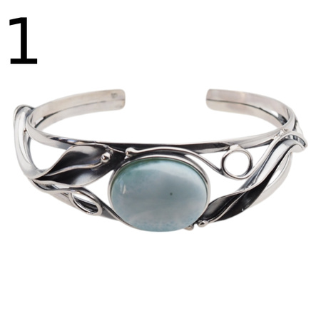 Bransoletka sztywna z owalnym Larimarem w srebrze oksydowanym