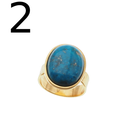 Pierścionek regulowany - Turkus owalny w złoconym srebrze młotkowanym