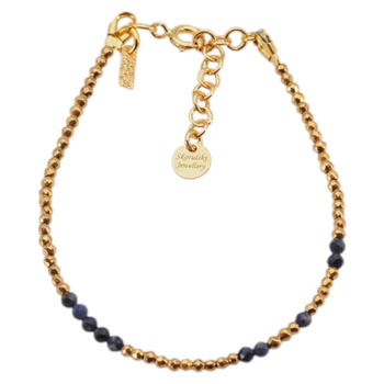 Bransoletka urodzeniowa wrzesień - szafir, złoty hematyt i srebro złocone