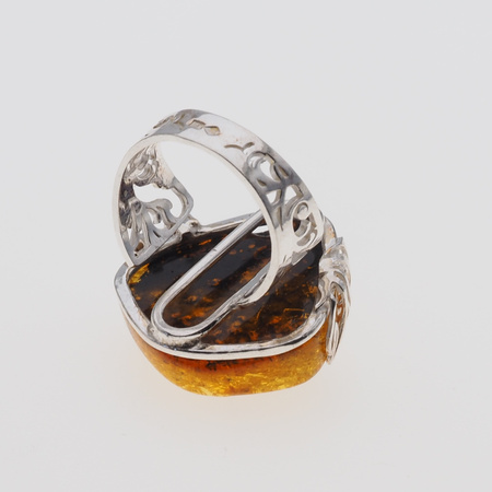 Pierścionek regulowany - Bursztyn w srebrze