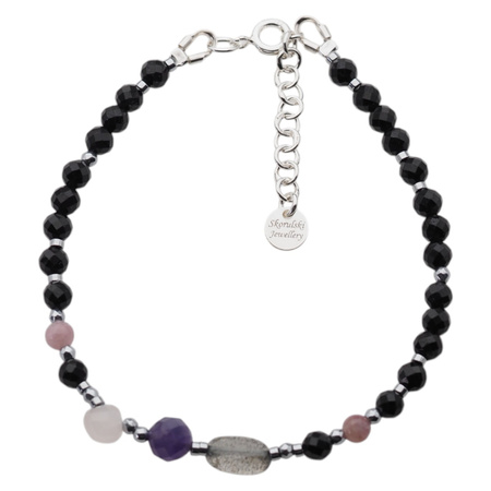 Bransoletka mix - Turmalin, ametyst, kwarc różowy, labradoryt i srebro 