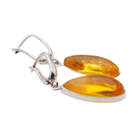 Kolczyki - transparentny Bursztyn łza i srebro