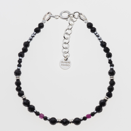 Bransoletka regulowana - Spinel, Rubin, Turmalin, Hematyt i srebro