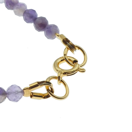 Bransoletka regulowana - Ametyst fasetowane kulki, oponki i srebro złocone