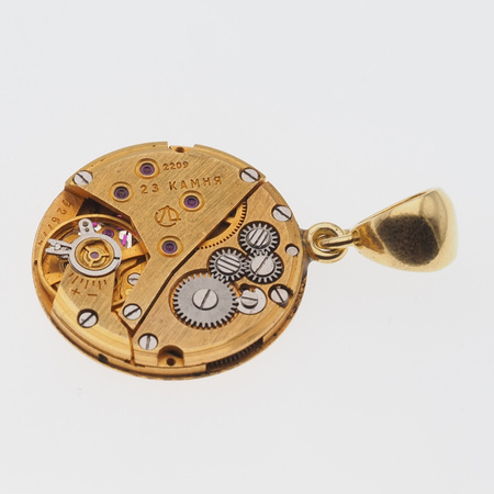 Zawieszka z okrągłym mechanizmem zegarka w srebrze złoconym