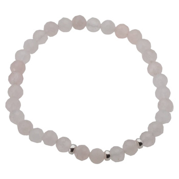 Bransoletka 19,5 cm - fasetowany Kwarc Różowy kulki i srebro