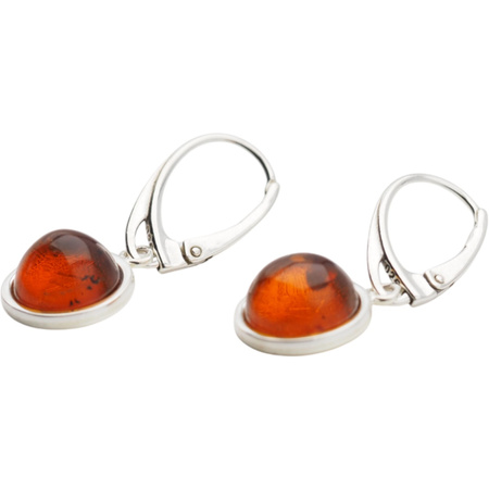 Kolczyki - koniakowy Bursztyn okrągły i srebro