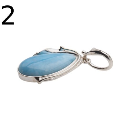 Zawieszka - larimar łza w srebrze z liśćmi