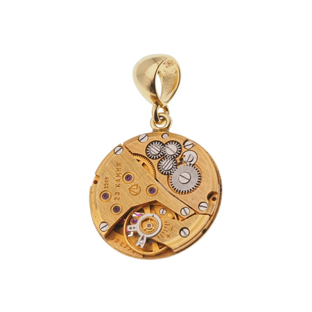 Zawieszka z okrągłym mechanizmem zegarka w srebrze złoconym