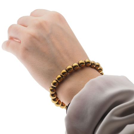 Bransoletka na gumce - Hematyt złoty kulki 8 mm