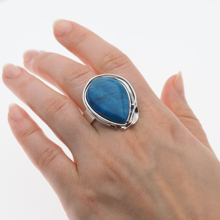 Pierścionek regulowany - Apatyt łza w srebrze oksydowanym