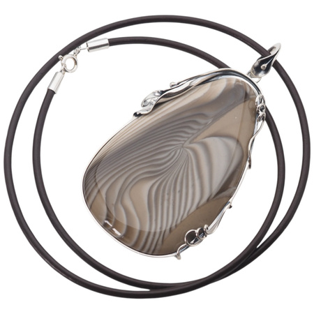 Naszyjnik z Krzemieniem Pasiastym na rzemieniu – srebro oksydowane 925