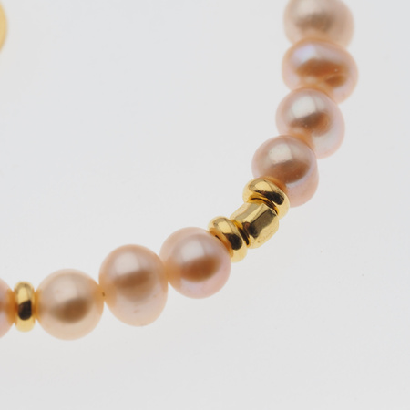 Bransoletka - Perły hodowane różowe i srebro złocone