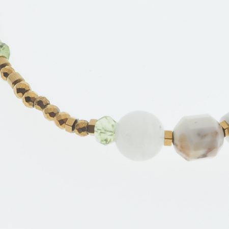 Bransoletka - Kamień Księżycowy, Hematyt, Perydot, Howlit i srebro złocone