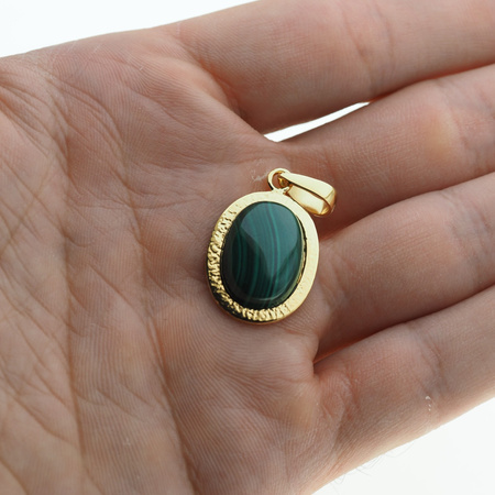 Wisiorek srebrny złocony z owalnym malachitem