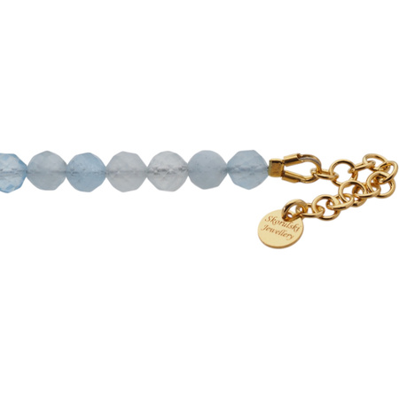 Bransoletka - Akwamaryn fasetowany, Perły, Larimar, Hematyt i srebro złocone