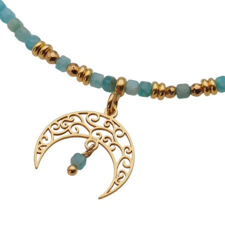 Naszyjnik regulowany - Amazonit kostki, księżyc i srebro złocone