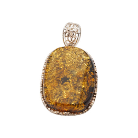 Zawieszka - Bursztyn zielony z łuskami w srebrze 