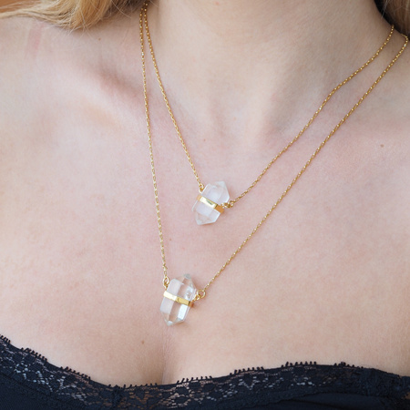 Naszyjnik - Kryształem Górskim sopel w okuciu na łańcuszku złoconym