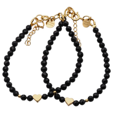 Bransoletka - cięty Turmalin czarny i srebro złocone