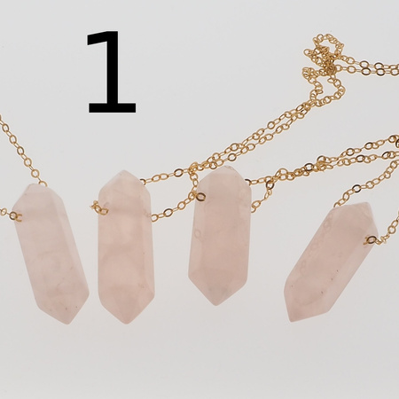 Naszyjnik - Kwarc Różowy sopel na łańcuszku srebrnym złoconym