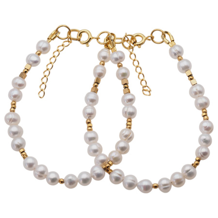 Bransoletka - Perły białe, hematyt złoty i srebro złocone