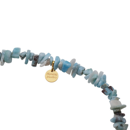 Naszyjnik z zawieszką - Larimar sieczka, słońce i srebro złocone