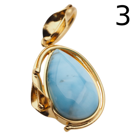 Zawieszka - larimar łza w srebrze złoconym z liśćmi