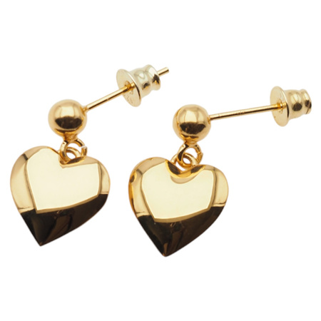 Kolczyki na wiszących sztyftach- serce i srebro złocone