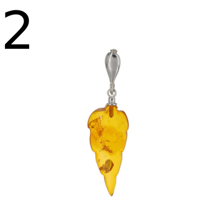 Zawieszka - koniakowy Bursztyn rzeźbione liście i srebro